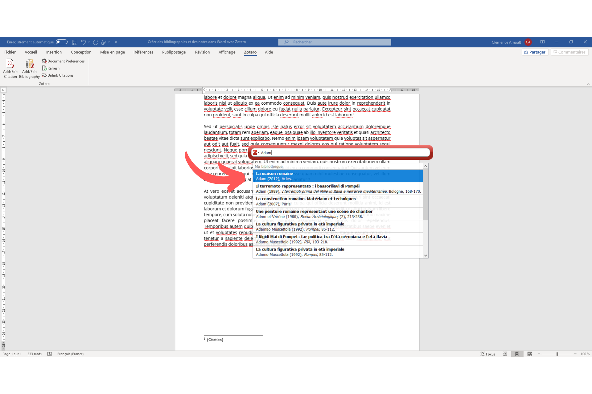 Créer une bibliographie et des notes dans Word avec Zotero Place plume